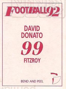 1992 Select AFL Stickers #99 David Donato Back